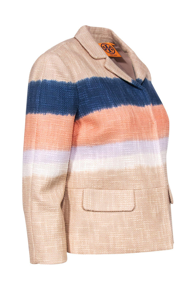 Current Boutique-Tory Burch - Beige Woven Cotton Striped Blazer Sz 6