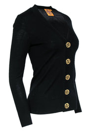 Current Boutique-Tory Burch - Black Button-Up Merino Wool Cardigan w/ Gold Logo Buttons Sz XS