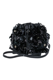Current Boutique-Tory Burch - Black Floral Embellished Drawstring Crossbody