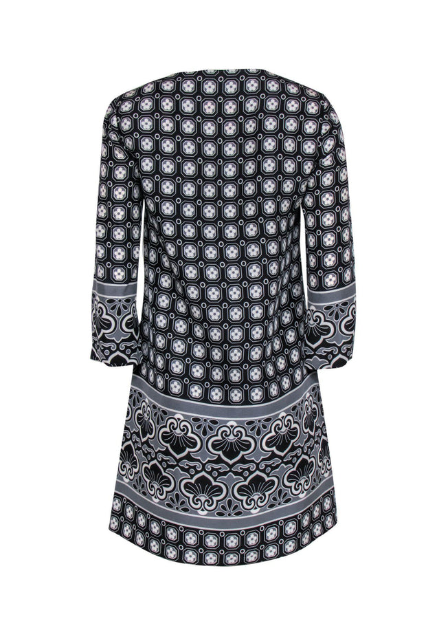 Current Boutique-Tory Burch - Black & Gray Patterned Silk Shift Dress Sz 4