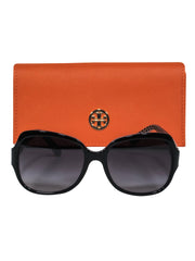Current Boutique-Tory Burch - Black & Grey Rounded Square Sunglasses w/ Silver-Toned Logos