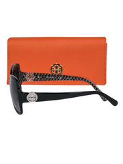 Current Boutique-Tory Burch - Black & Grey Rounded Square Sunglasses w/ Silver-Toned Logos