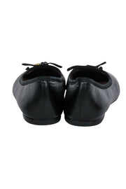 Current Boutique-Tory Burch - Black Leather Ballet Flats w/ Bow & Gold Logo Charm Sz 8
