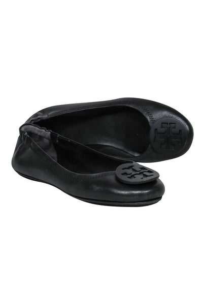 Current Boutique-Tory Burch - Black Leather Ballet Flats w/ Logo Sz