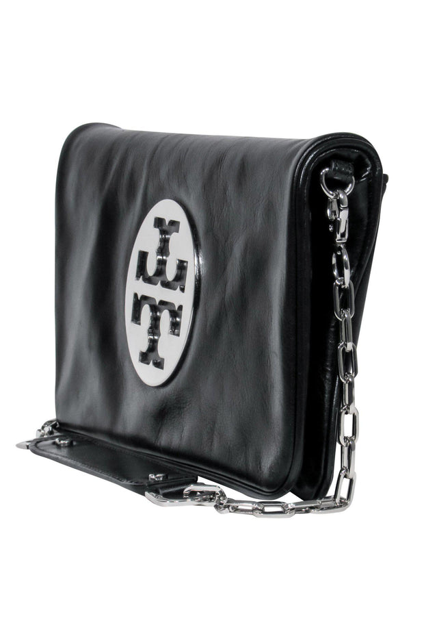 Tory Burch - Black Leather Convertible Shoulder Bag w/ Silver Logo –  Current Boutique