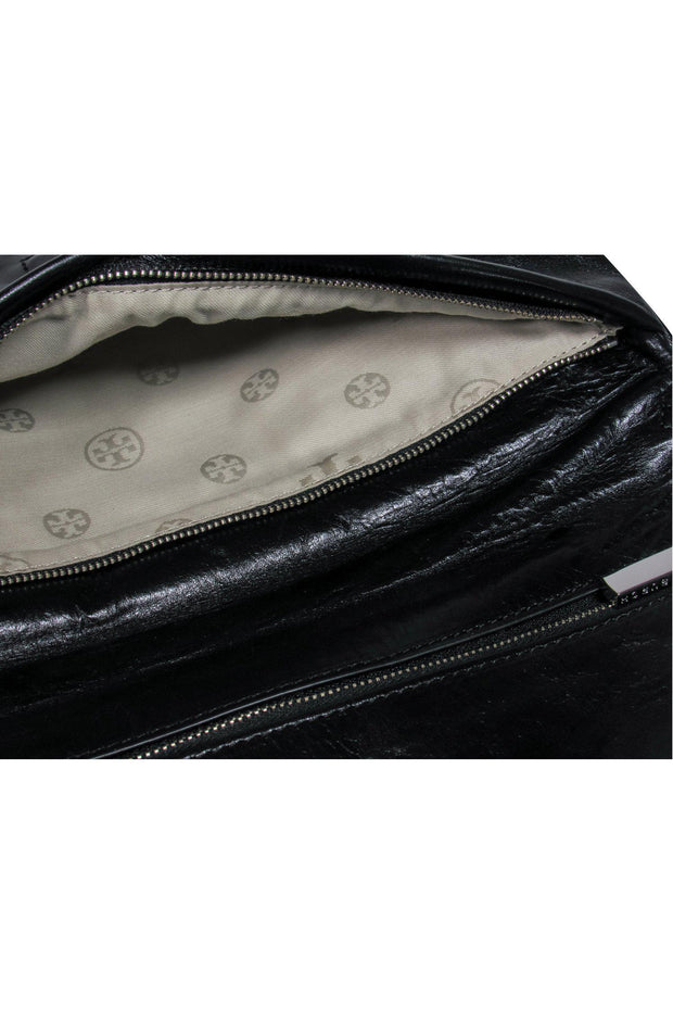 Current Boutique-Tory Burch - Black Leather Convertible Shoulder Bag w/ Silver Logo