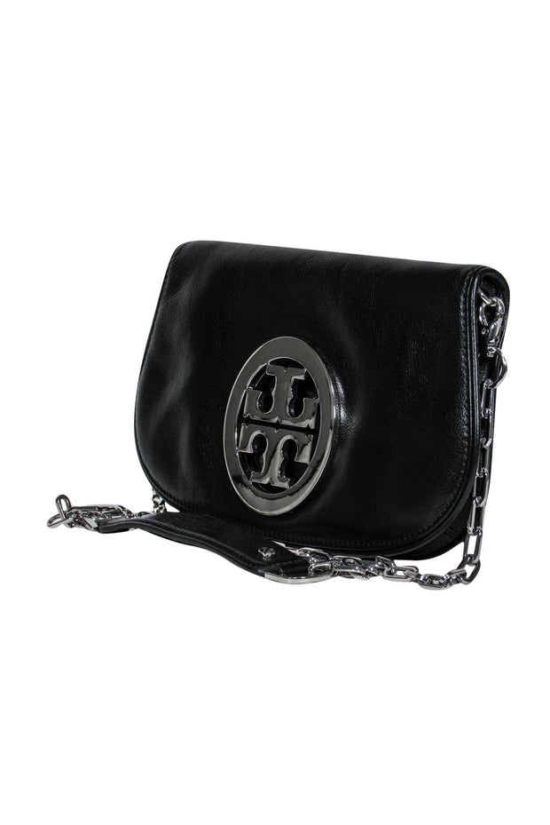 Current Boutique-Tory Burch - Black Leather Crossbody w/ Silver Logo