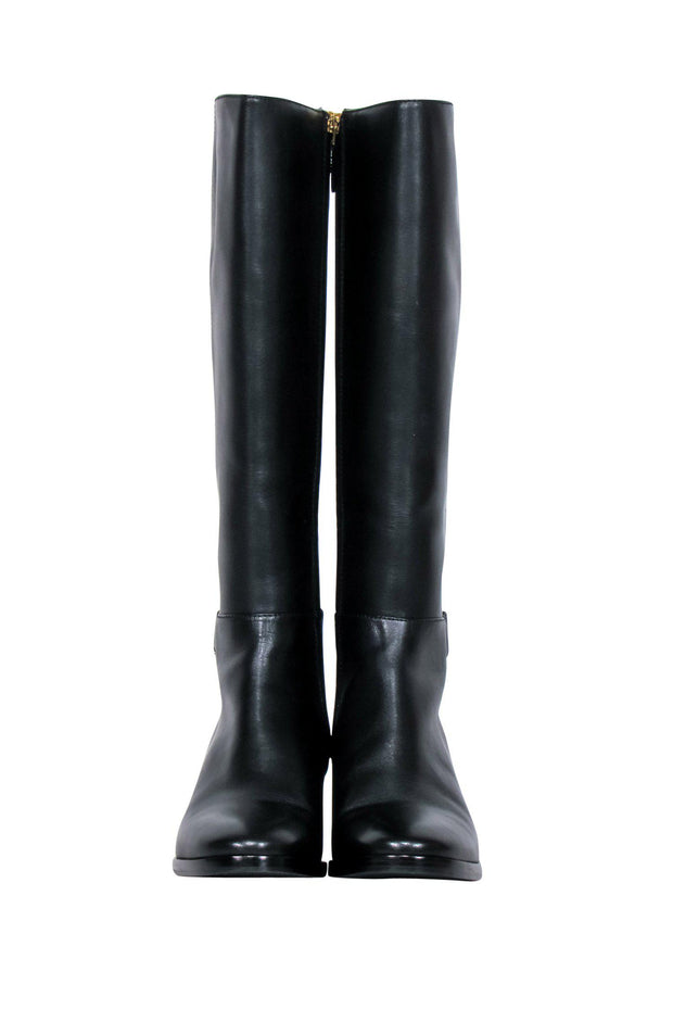 Current Boutique-Tory Burch - Black Leather Heeled “Marsden” Riding Boots w/ Buckle Sz 9