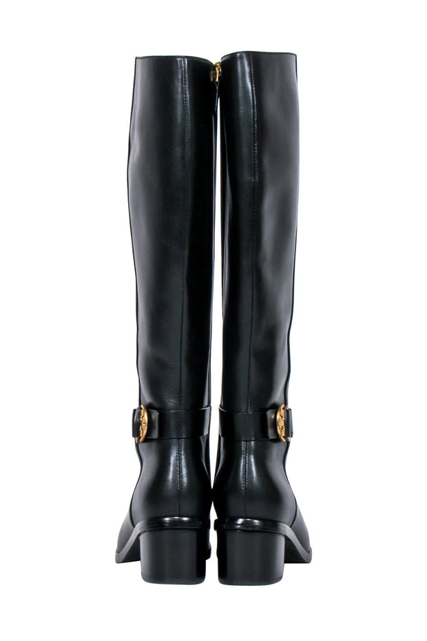 Current Boutique-Tory Burch - Black Leather Heeled “Marsden” Riding Boots w/ Buckle Sz 9
