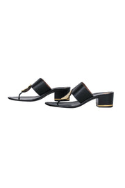 Current Boutique-Tory Burch - Black Leather Heeled Thong Heeled Sandals Sz 8