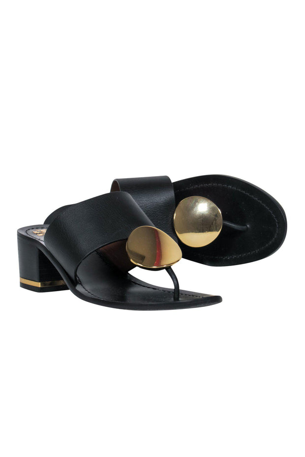 Current Boutique-Tory Burch - Black Leather Heeled Thong Heeled Sandals Sz 8