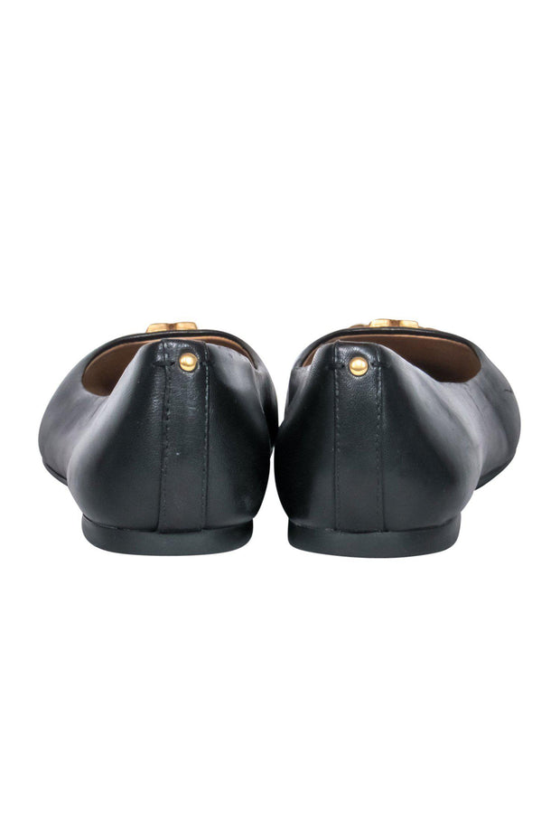 Current Boutique-Tory Burch - Black Leather Patent Toe Ballet Flats w/ Golden Logo Sz 7