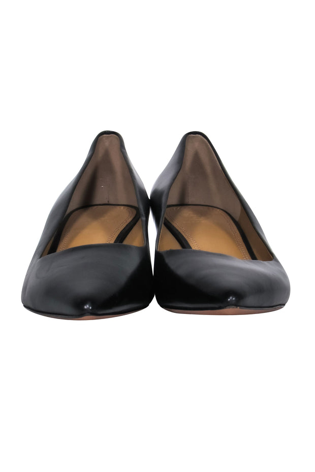 Current Boutique-Tory Burch - Black Leather Pointed Toe Kitten Heel Pumps Sz 9.5