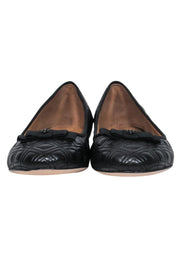 Current Boutique-Tory Burch - Black Leather Quilted Ballet Flats w/ Bow Sz 9