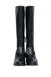 Current Boutique-Tory Burch - Black Leather Riding Boots w/ Emblem Strap Sz 7