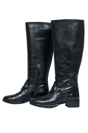 Current Boutique-Tory Burch - Black Leather Riding Boots w/ Emblem Strap Sz 7