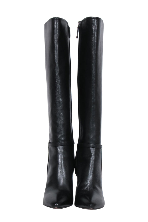 Current Boutique-Tory Burch - Black Leather Stiletto Knee High "Mari" Boots w/ Buckle Sz 9