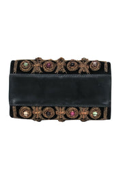 Current Boutique-Tory Burch - Black Leather & Velvet Mini “Darcy” Handbag w/ Gold Beading & Multicolored Jewels