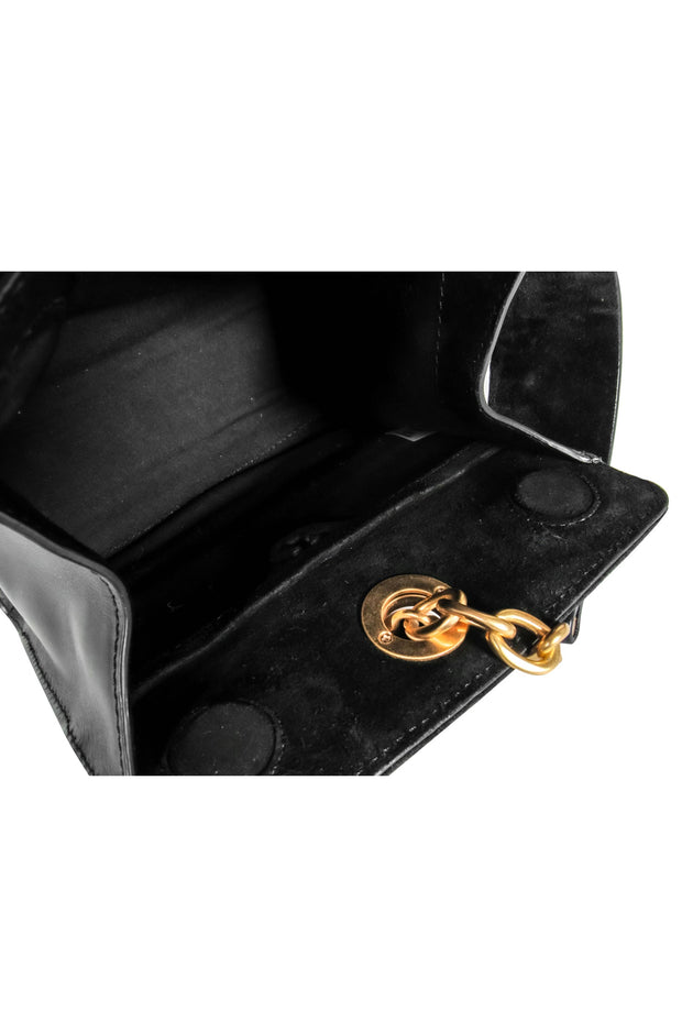 Current Boutique-Tory Burch - Black Leather & Velvet Mini “Darcy” Handbag w/ Gold Beading & Multicolored Jewels