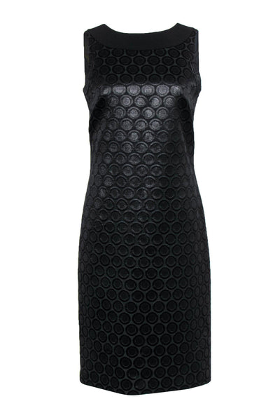 Current Boutique-Tory Burch - Black Metallic Textured Circle Print Sleeveless A-Line Dress Sz 8