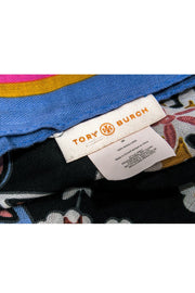 Current Boutique-Tory Burch - Black & Multicolor Floral Print “Hopewell” Wool Scarf
