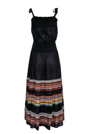 Current Boutique-Tory Burch - Black & Multicolor Striped Tiered Maxi Dress w/ Tied Straps Sz M