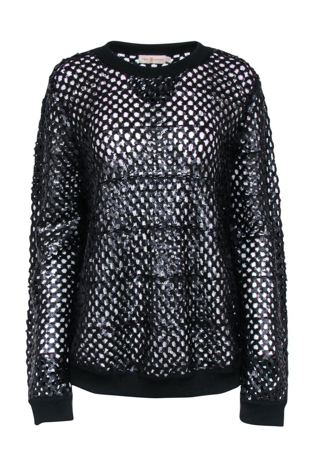 Current Boutique-Tory Burch - Black Net Sequined Sweater Sz L