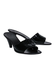 Current Boutique-Tory Burch - Black Patent Leather "Aerin" Mule Sandals w/ Logo Sz 9