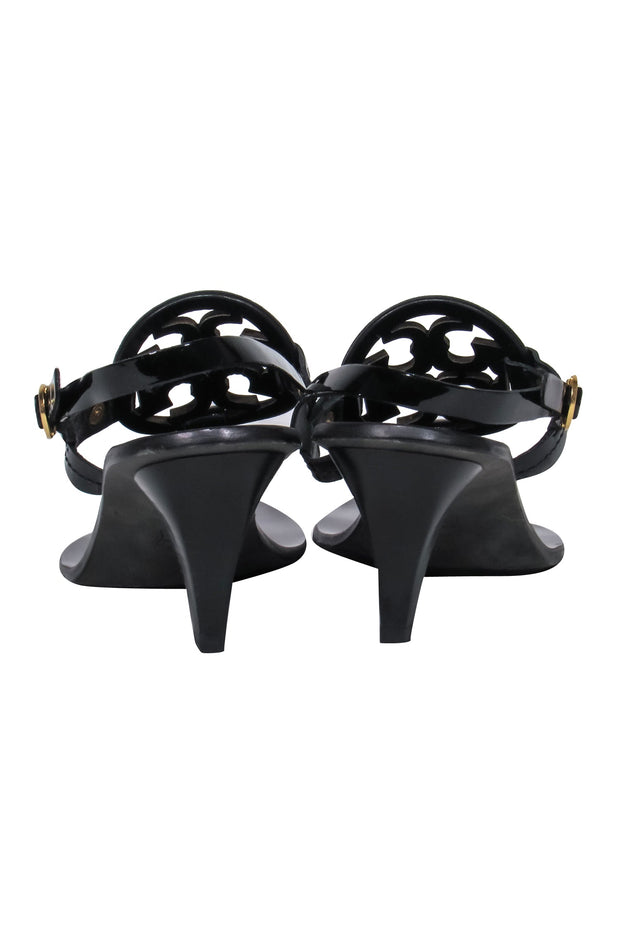 Current Boutique-Tory Burch - Black Patent Leather Heeled Sandals w/ Logo Sz 9