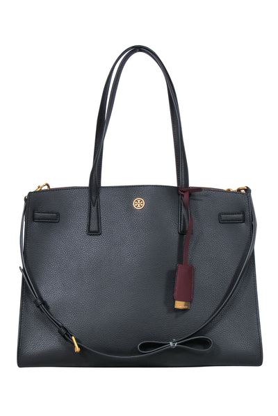 Current Boutique-Tory Burch - Black Pebbled Leather Structured Convertible "Walker" Satchel
