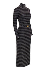 Current Boutique-Tory Burch - Black, Pink & Gold Metallic Striped Maxi Dress w/ Belt Sz XS