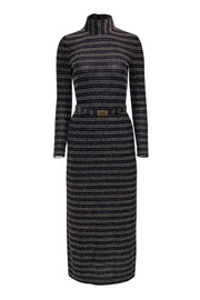 Current Boutique-Tory Burch - Black, Pink & Gold Metallic Striped Maxi Dress w/ Belt Sz XS