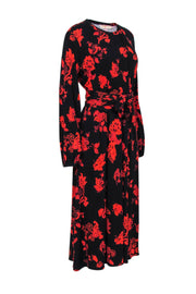 Current Boutique-Tory Burch - Black & Red Floral Maxi Dress w/ Neckline Bow Sz M