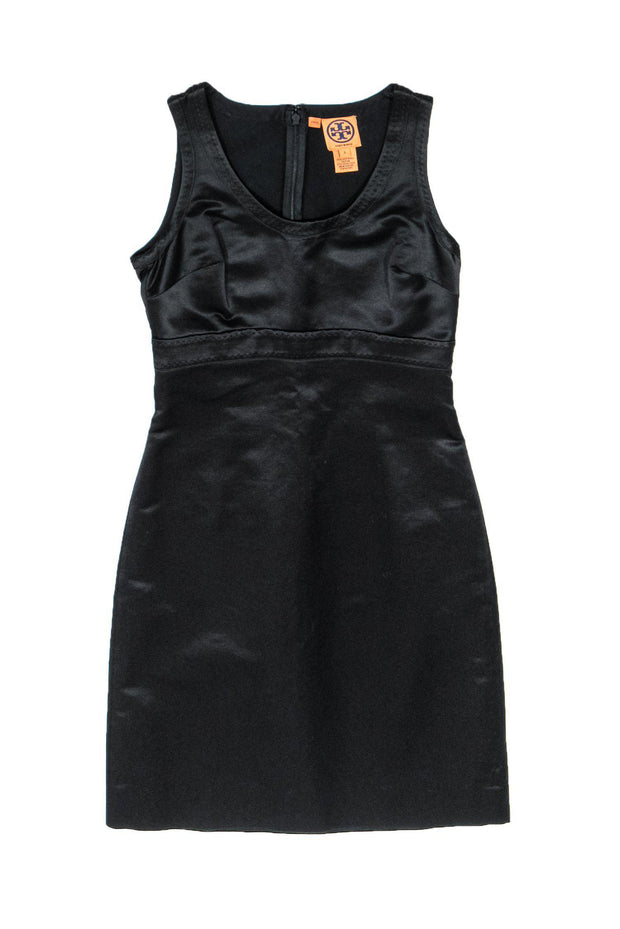 Current Boutique-Tory Burch - Black Satin Fitted Dress w/ Stitching Sz 2