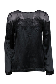 Current Boutique-Tory Burch - Black Silk Blend Long Sleeve Blouse w/ Lace Trim Sz 6