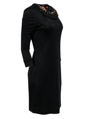 Current Boutique-Tory Burch - Black Silk Shift Dress w/ Gold Studded Neckline Sz S