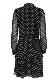 Current Boutique-Tory Burch - Black & Tan Fish Printed Ruffled Skirt Dress w/ Sheer Sleeves Sz 8