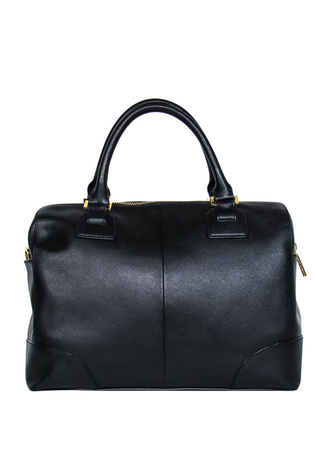 Current Boutique-Tory Burch - Black Textured Leather "Robinson" Convertible Satchel