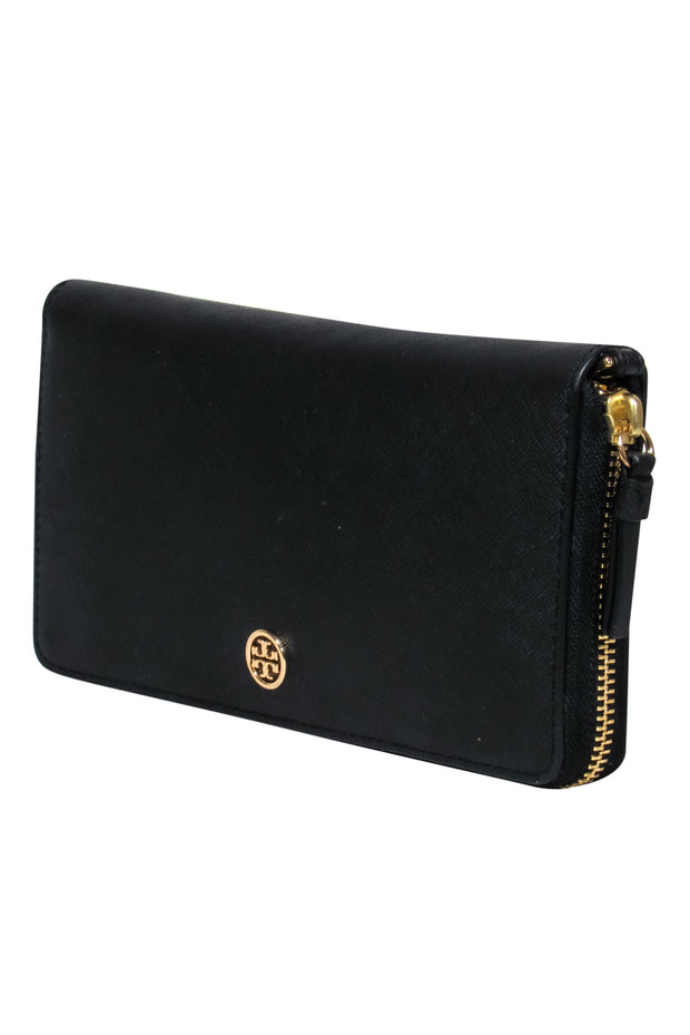 Current Boutique-Tory Burch - Black Textured Leather Wallet w/ Logo