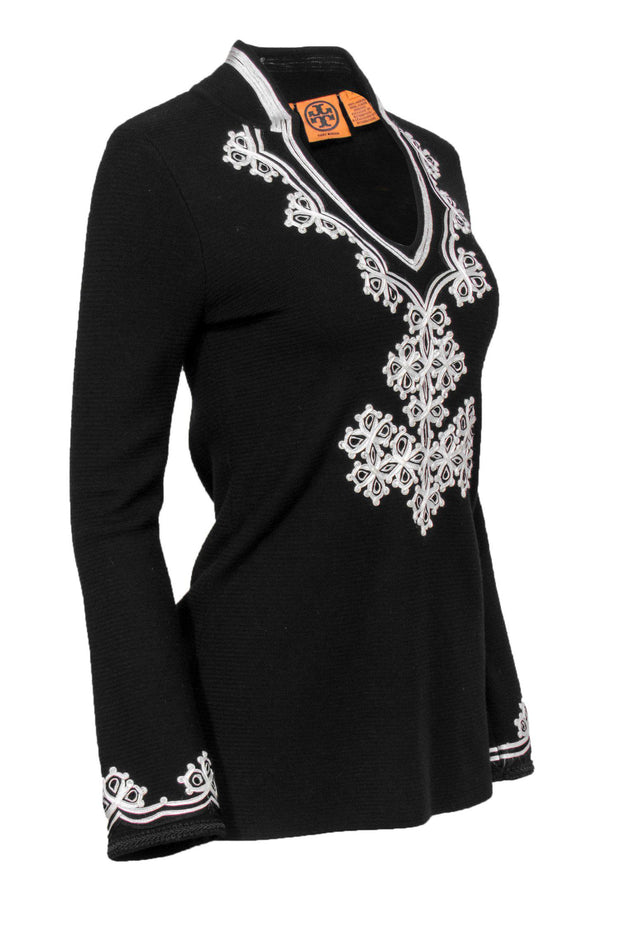 Current Boutique-Tory Burch - Black Tunic-Style Sweater w/ Appliques Sz XS
