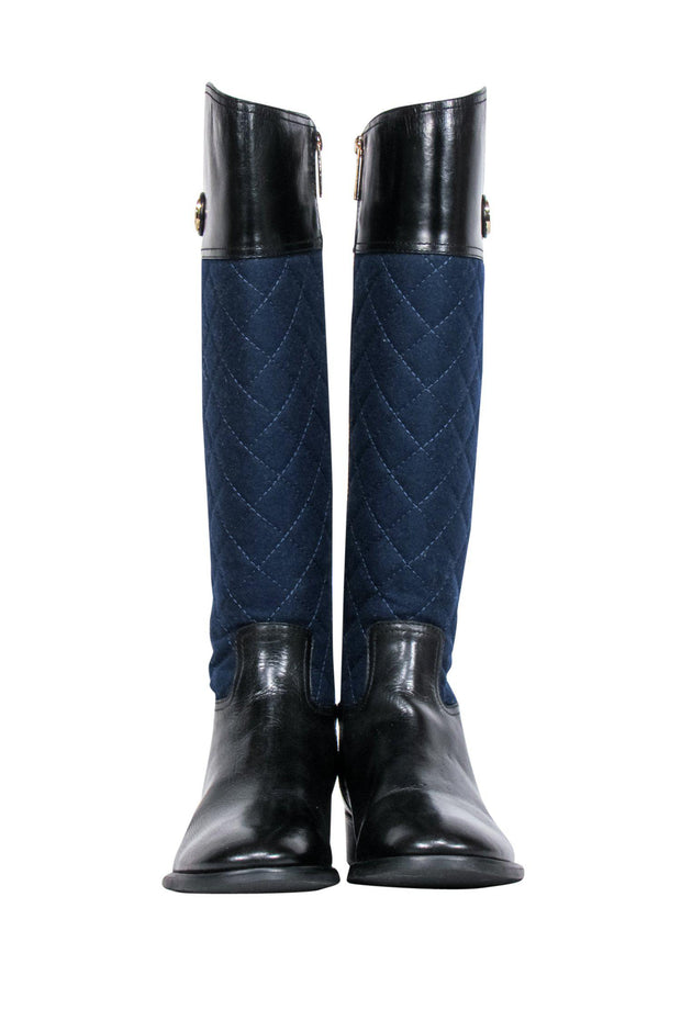Current Boutique-Tory Burch - Blue & Black Leather Quilted Riding Boots Sz 9