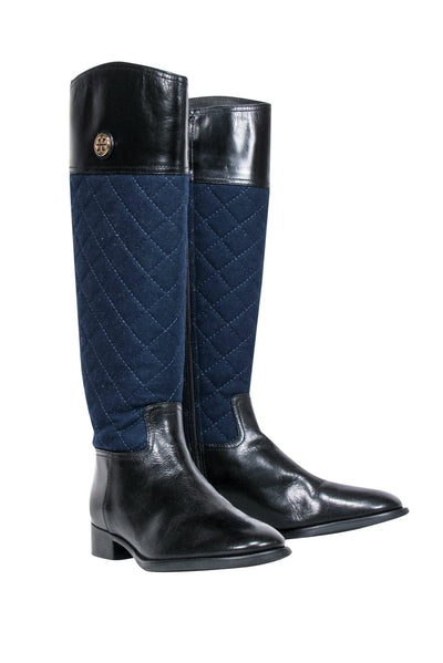 Current Boutique-Tory Burch - Blue & Black Leather Quilted Riding Boots Sz 9