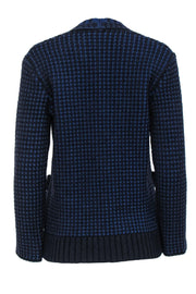 Current Boutique-Tory Burch - Blue & Black Waffle Knit Merino Wool Cardigan Sz S