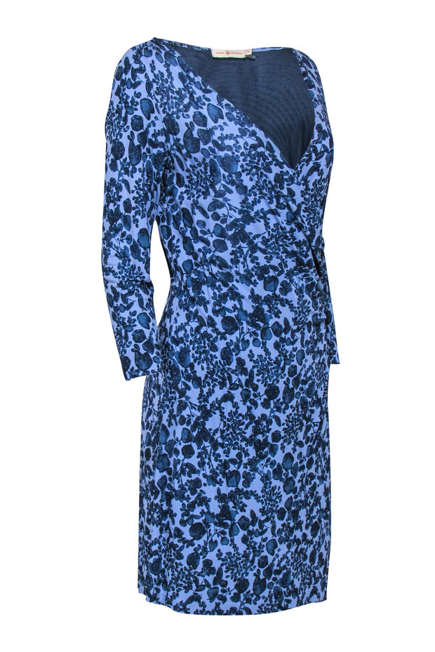 Current Boutique-Tory Burch – Blue Floral Print Faux Wraparound Dress Sz S