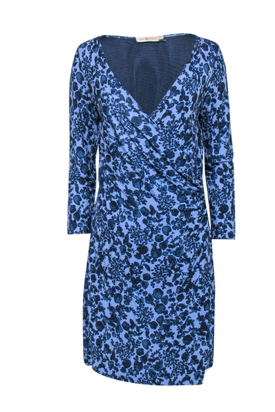 Current Boutique-Tory Burch – Blue Floral Print Faux Wraparound Dress Sz S