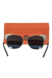 Current Boutique-Tory Burch - Blue & Gold Marbled Wayfarer-Style Sunglasses