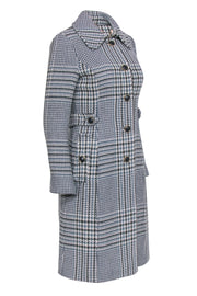 Current Boutique-Tory Burch - Blue, Green & Cream Houndstooth Longline Wool Blend Coat Sz 2