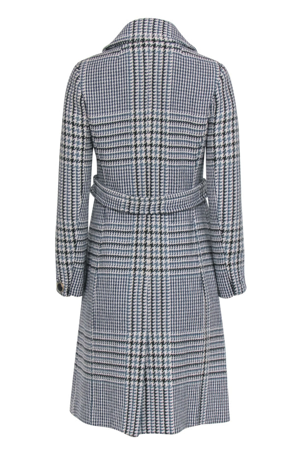 Current Boutique-Tory Burch - Blue, Green & Cream Houndstooth Longline Wool Blend Coat Sz 2