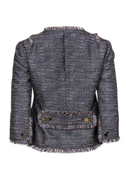 Current Boutique-Tory Burch - Blue & Grey Metallic Tweed Jacket w/ Fringe Sz 8