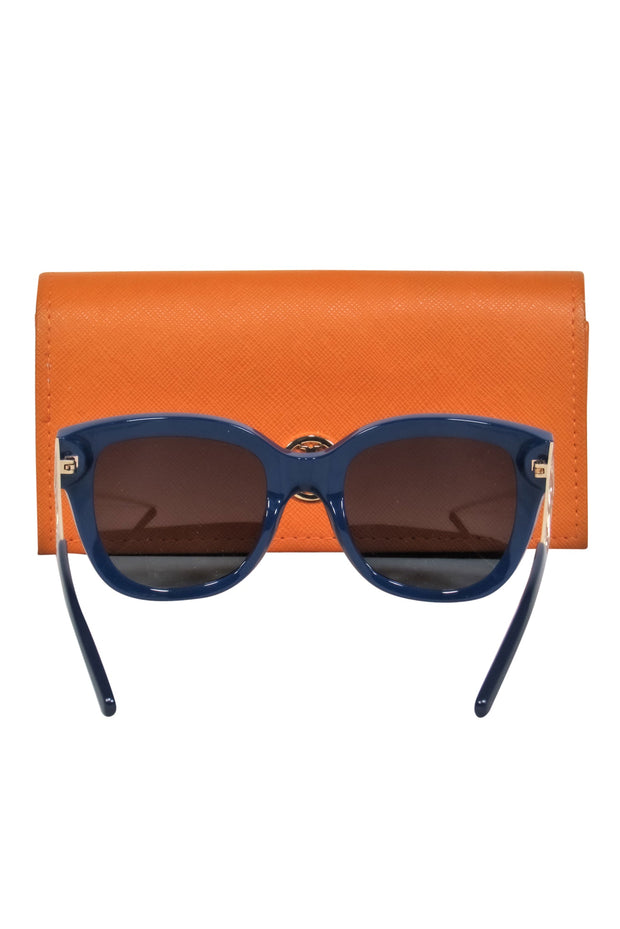 Current Boutique-Tory Burch - Blue Oversized Sunglasses w/ Golden Geometric Accents